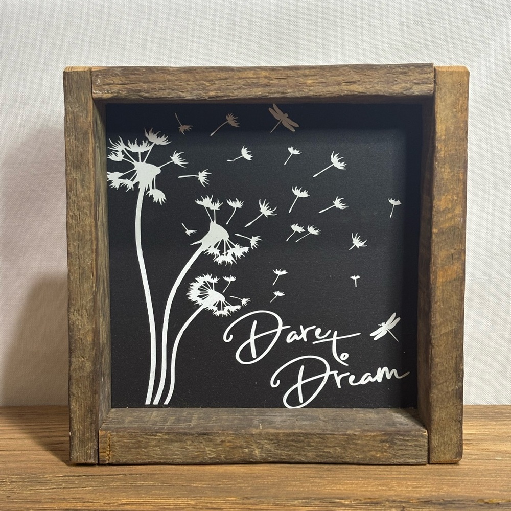 Wooden Framed Dandelion Art with Black Background‎ Handmade
